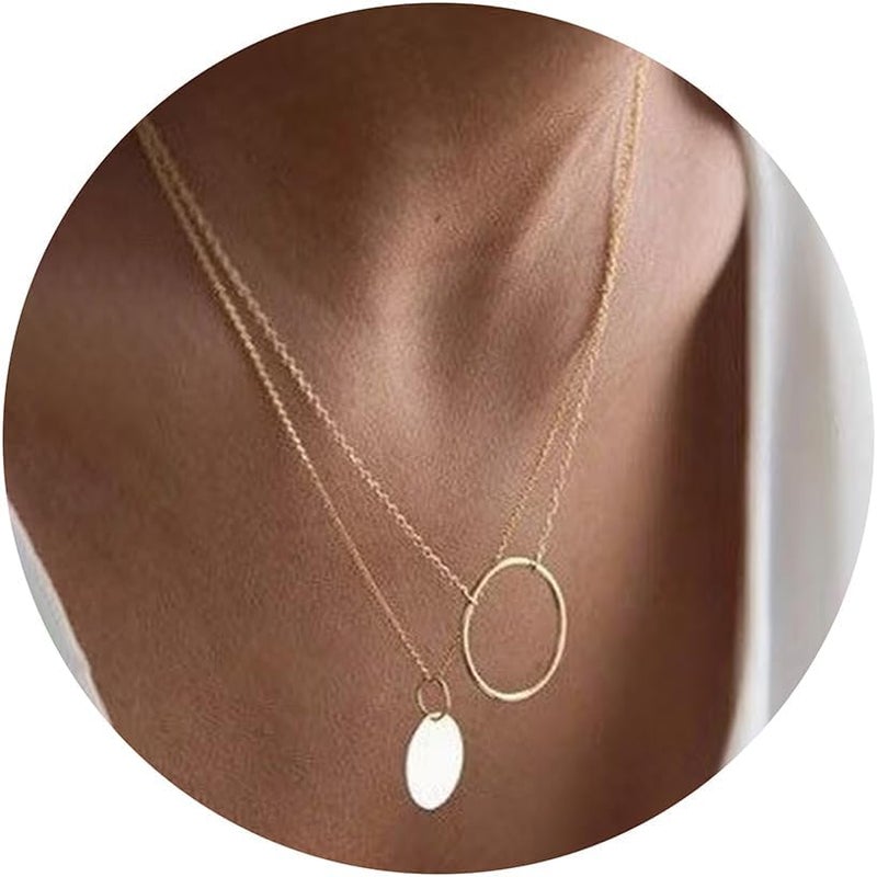 Ieftop Valentines Birthday Gifts for Women Teen Girls - Dainty 14K Gold/Silver Plated Cute Heart Handmade Disc Circle Bee Choker Adjustable Necklace for Women Teenage Girl Trendy Jewelry - Image 1